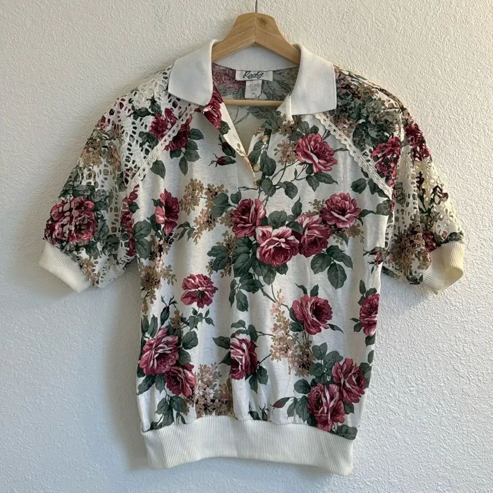 90s vintage Eyelit cottage floral cotton blouse